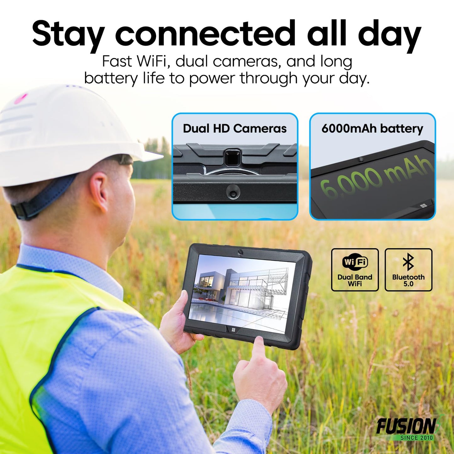 Fusion5 Built in USA 10.1” Windows 11 Professional Rugged Tablet PC - 12GB RAM, 512GB SSD, Intel 13th Gen, Full HD Windows Tablet Computer, HDMI, USB C - 2 Year Full Warranty with Accidental Damage