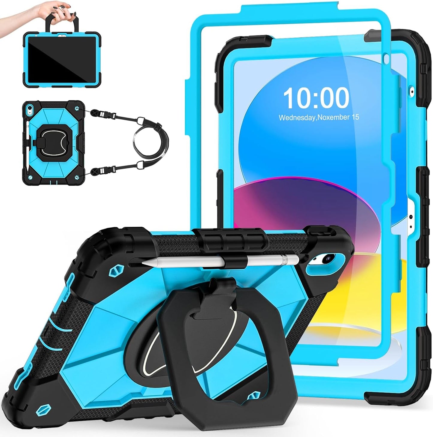 Auizotl (A16)11th /10th 11/10.9 Inch 2025/2022 10th Case for iPad Generation with Screen Protector Rotating Stand