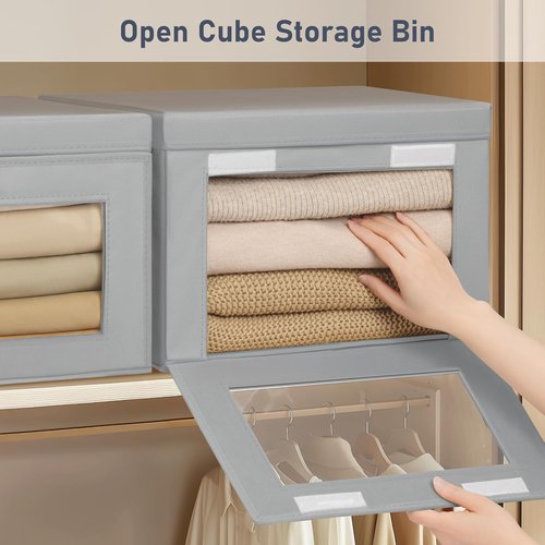 DIMJ Storage Bins - 4 Pack Large Fabric Closet Organizers with Lids & Handles | Collapsible Decorative Storage Boxes for Under Bed & Shelves