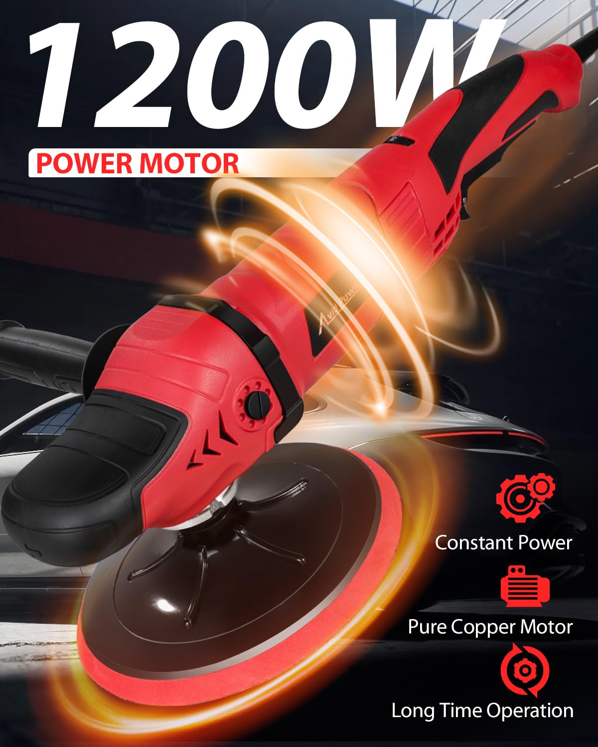 AVID POWER Tire Inflator Portable Air Compressor, with 12V DC Adapter and Digital Pressure Gauge, bundle with 1200W Car Polisher, 6 Variable Speed 1000-3500 RPM, Rotary Buffer Waxer Kit