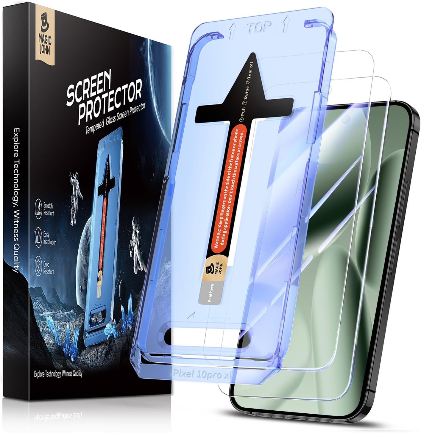 2 Pack 10 MAGIC JOHN for Google Pixel Google Pixel Pro XL Tempered Glass Screen Protector, Auto Dust-Elimination