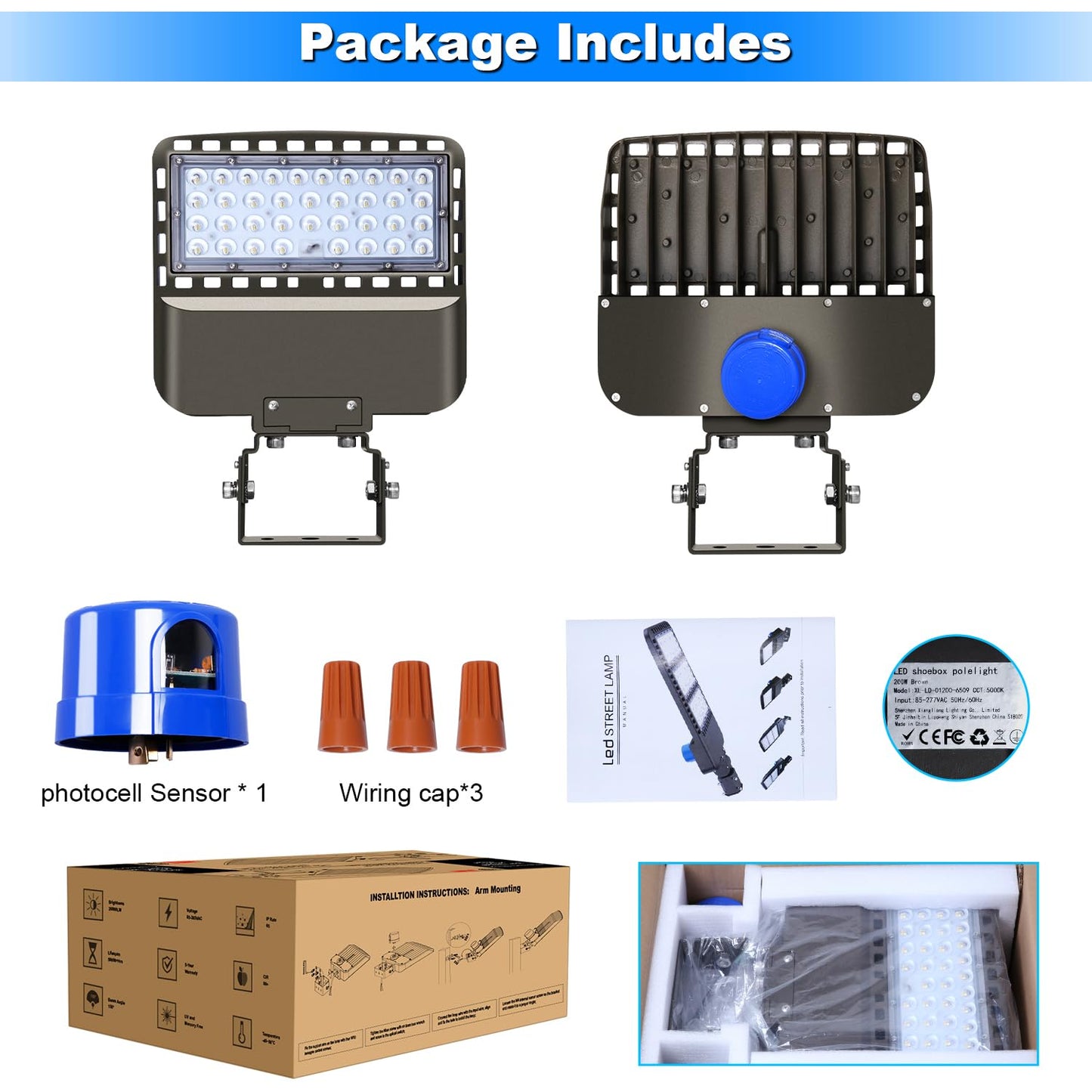 BIRITALO 22500lm LED Parking lot Light Trunnion Dusk to Dawn 150W LED FloodLights Outdoor Wall Mount Security Commercial 85-277V IP65 Waterproof 5000K Shoebox Barn Light for Yard,Street 3 Pack