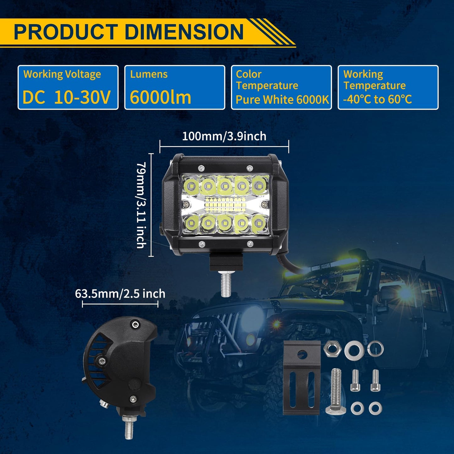 SKYWORLD 52 Inch Straight 675W Tri-Row LED Light Bar + 2PCS 4 Inch 60W Spot LED Pods - Spot/Flood Combo Beam, Off-Road Work Lighting for Trucks UTV ATV Boat,Included Wiring Harness
