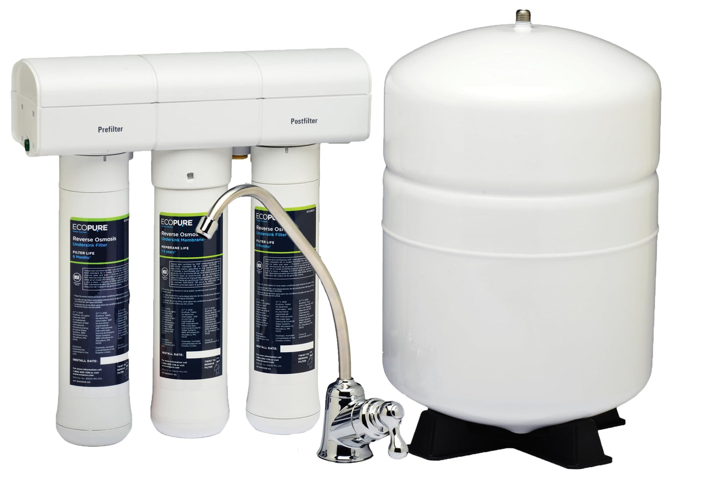 EcoPure ECOP30 Premium Reverse Osmosis System – Under Sink Drinking Water Filter System – NSF-Certified – Reduces Lead, Chlorine, and TDS –Bottled-Quality Water – Easy Filter Changes