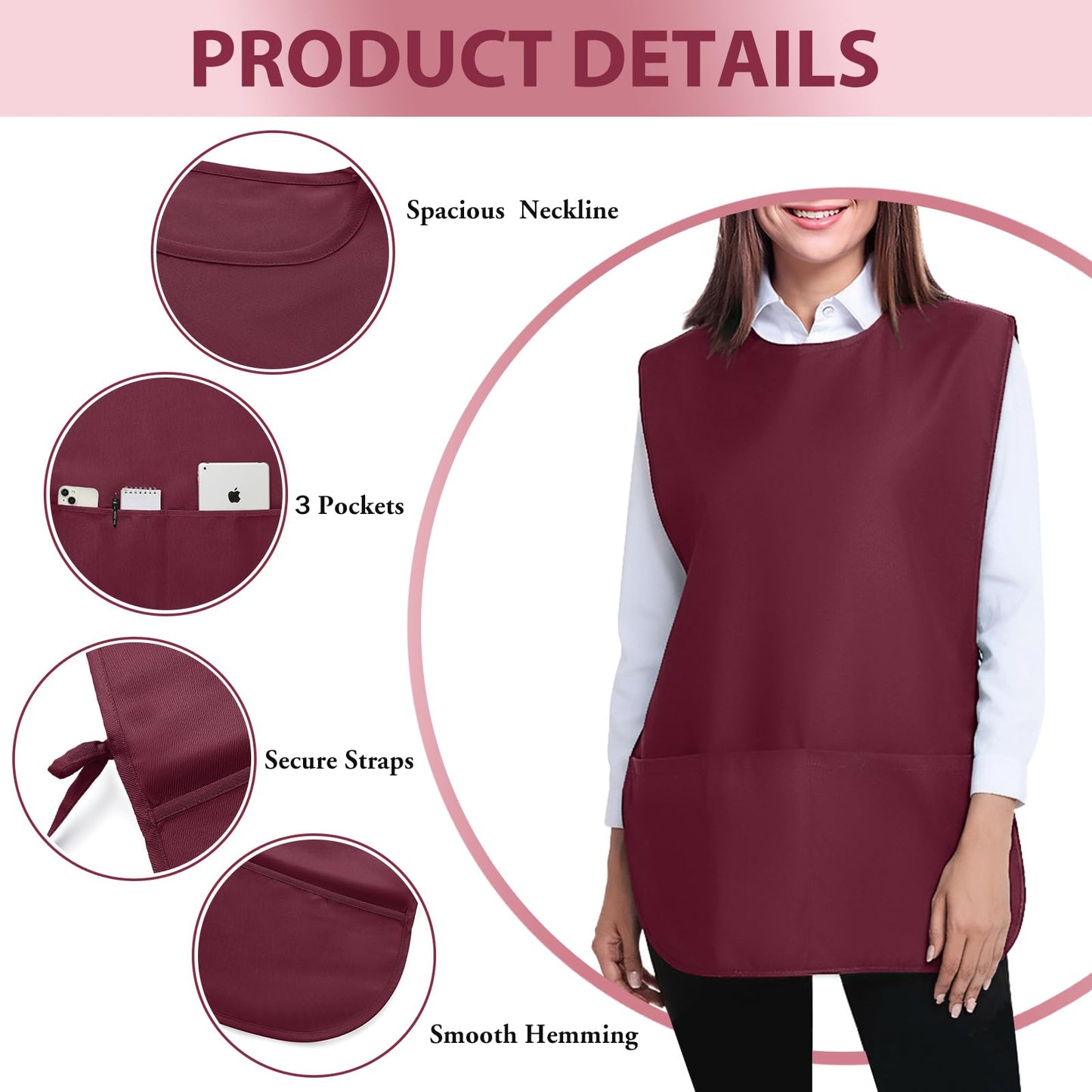 BOHARERS Smock Cobbler Apron for Women men-with Side Ties and 3 Pockets for Chef kitchen,Cleaning,Hairstylist
