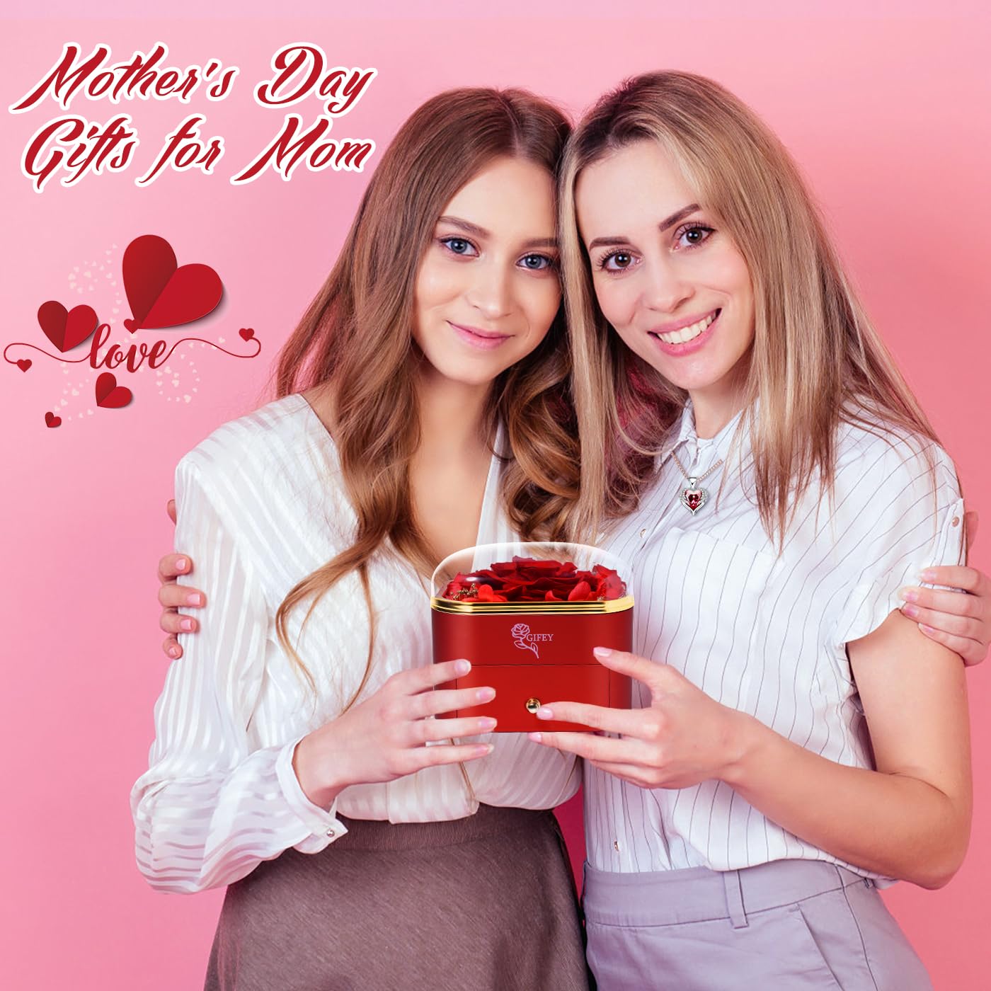 Preserved Real Rose with Necklace -Eternal Roses Forever Flower, Gifts for Her,Women Mom Wife Girlfriend Daughter Grandma Sister,Gifts Idea on Valentines Anniversary Birthday Thanksgiving