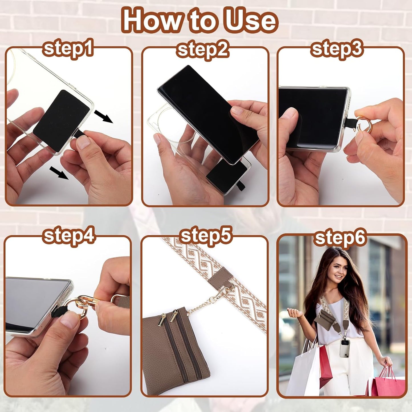5 XANGNIER Clip and Go Strap for Phone with Wallet Crossbody, Phone Strap with Zippered Wallet, Adjustable Anti Theft