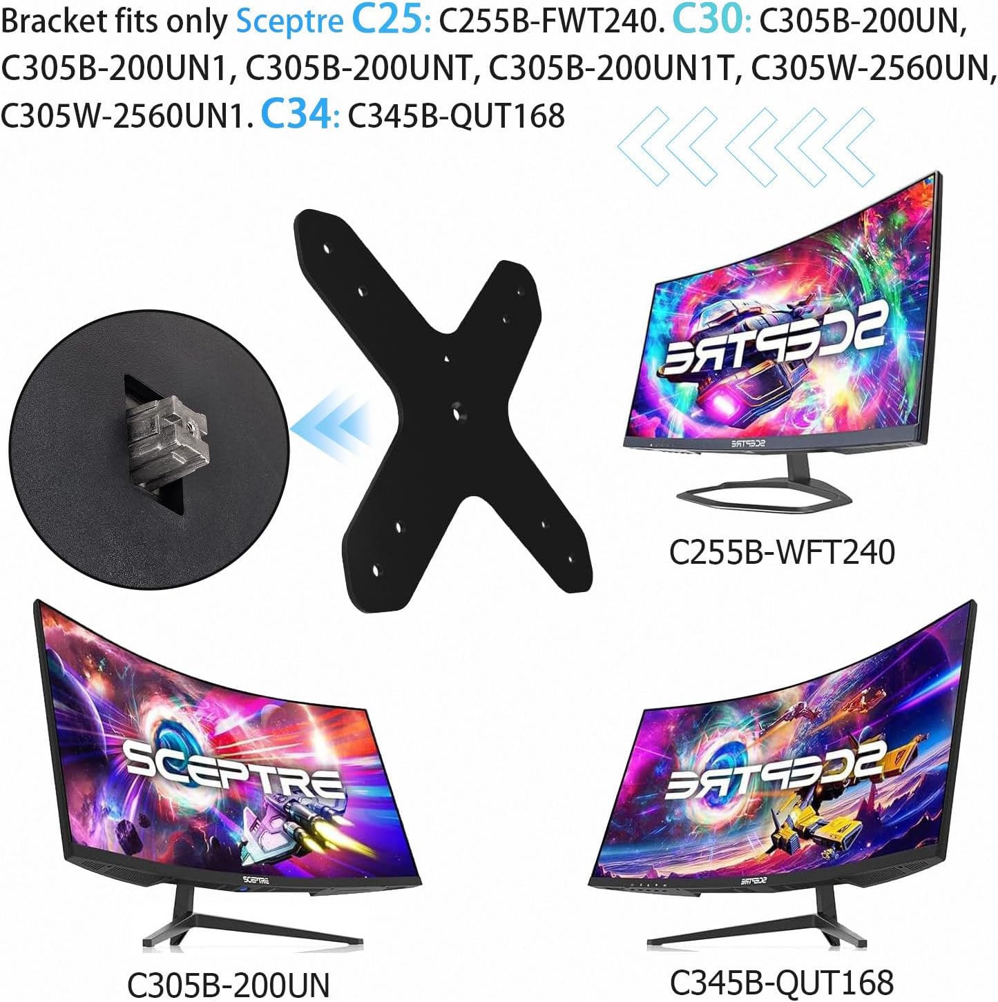 C25 C30 C34 C345B C305W C305B C255B IFCASE Quick Attach VESA Adapter Plate Bracket for Sceptre - Series Monitors
