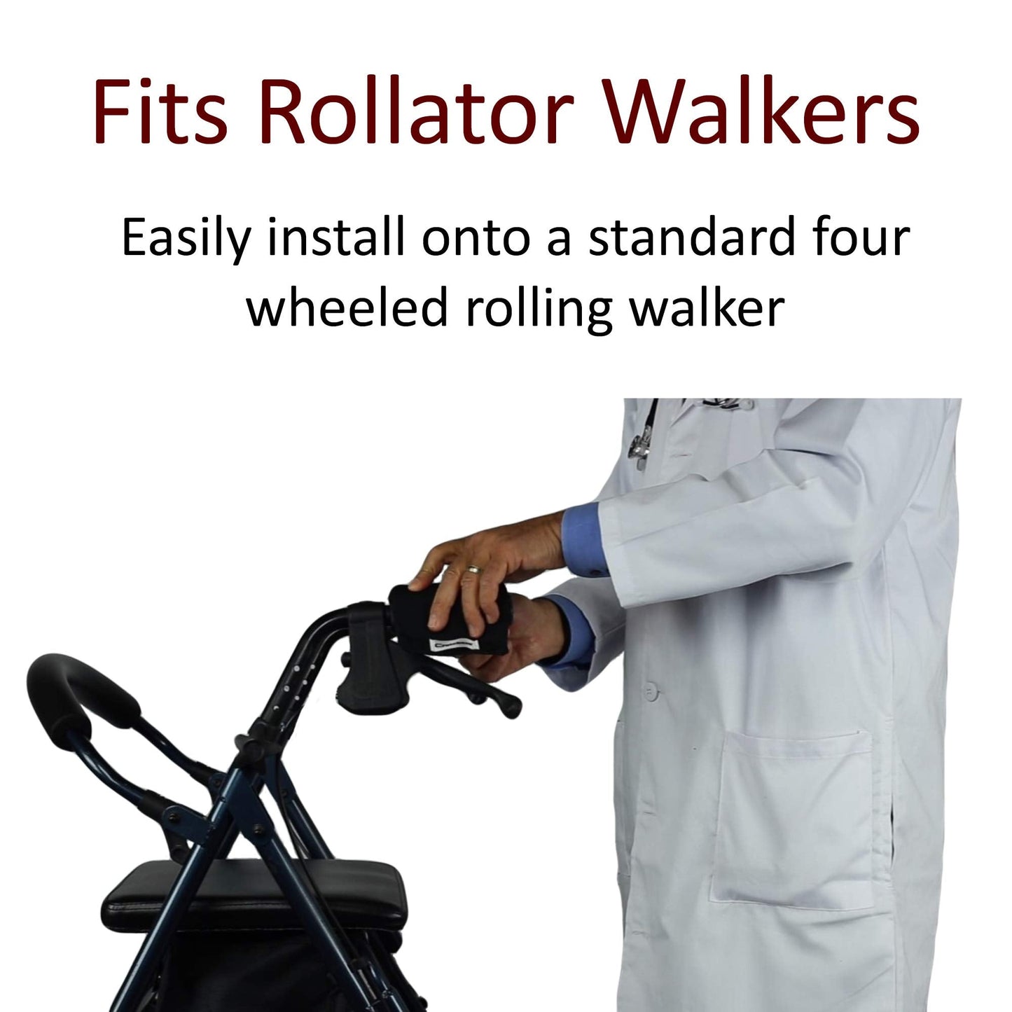 Crutcheze Rollator Walker Handle Wrap Cushions – Secure Fit Hook & Loop Closure for Wide or Winged Ergonomic Handles – 3/8” Padded Grip Covers – Washable – Designed in USA
