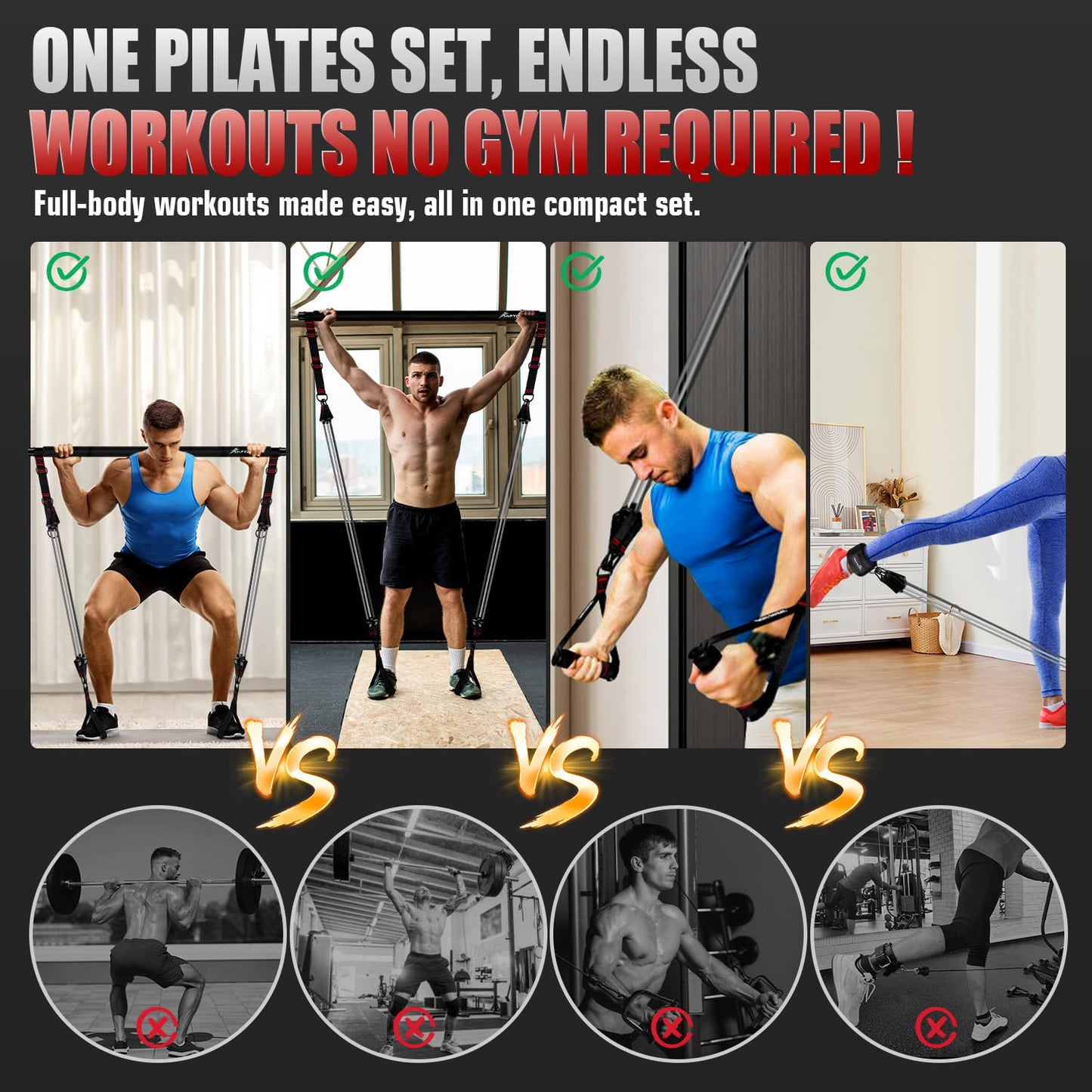 HPYGN Pilates Bar Kit with Resistance Bands, Heavy Duty Multifunctional Pilates Workout Equipment for Strength Training, HIP, Back, Arms, Ab, Shoulders, Portable Home Gym & Travel Fitness Gear for Men
