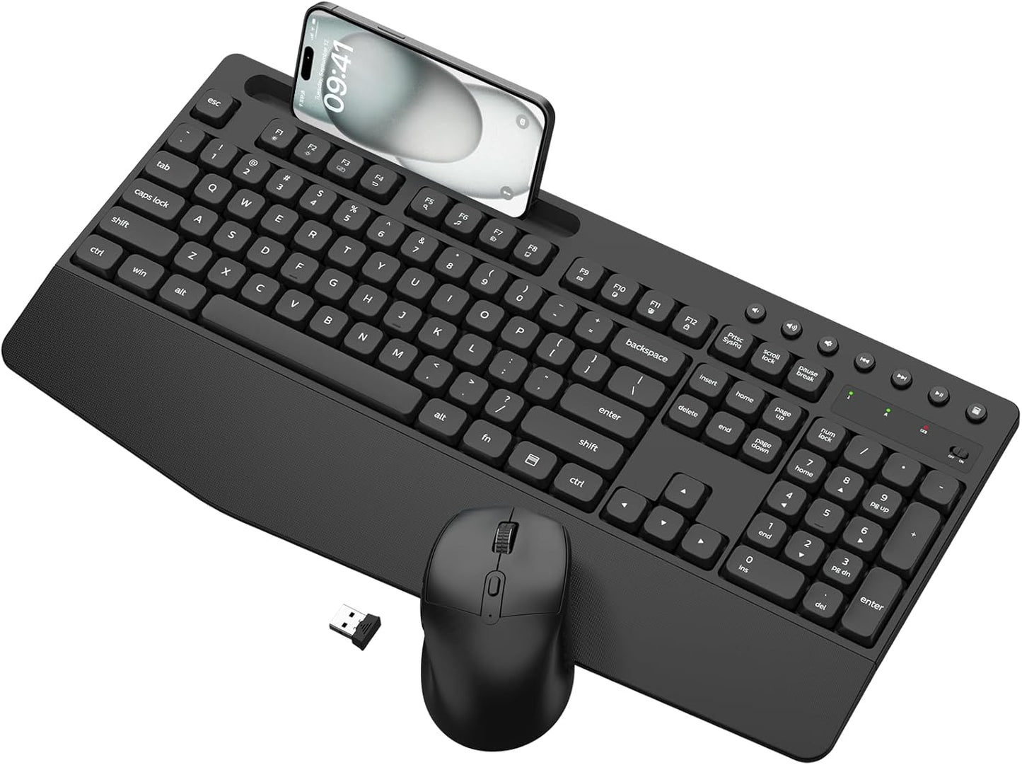 EDJO Set Wireless Keyboard and Mouse Combo, Full-Size Ergonomic Wireless Computer Keyboard with Wrist Rest, Phone