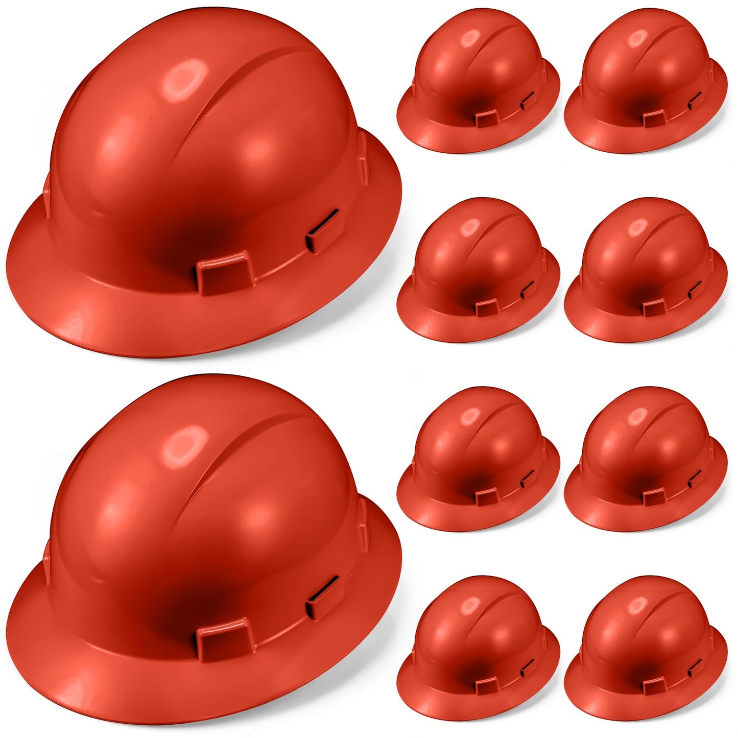 Saysurey 10 Pack Full Brim Hard Hat, Red Construction Hard Hat, HDPE Safety Helmet with 6-Point Adjustable Ratchet Suspension for Men and Women