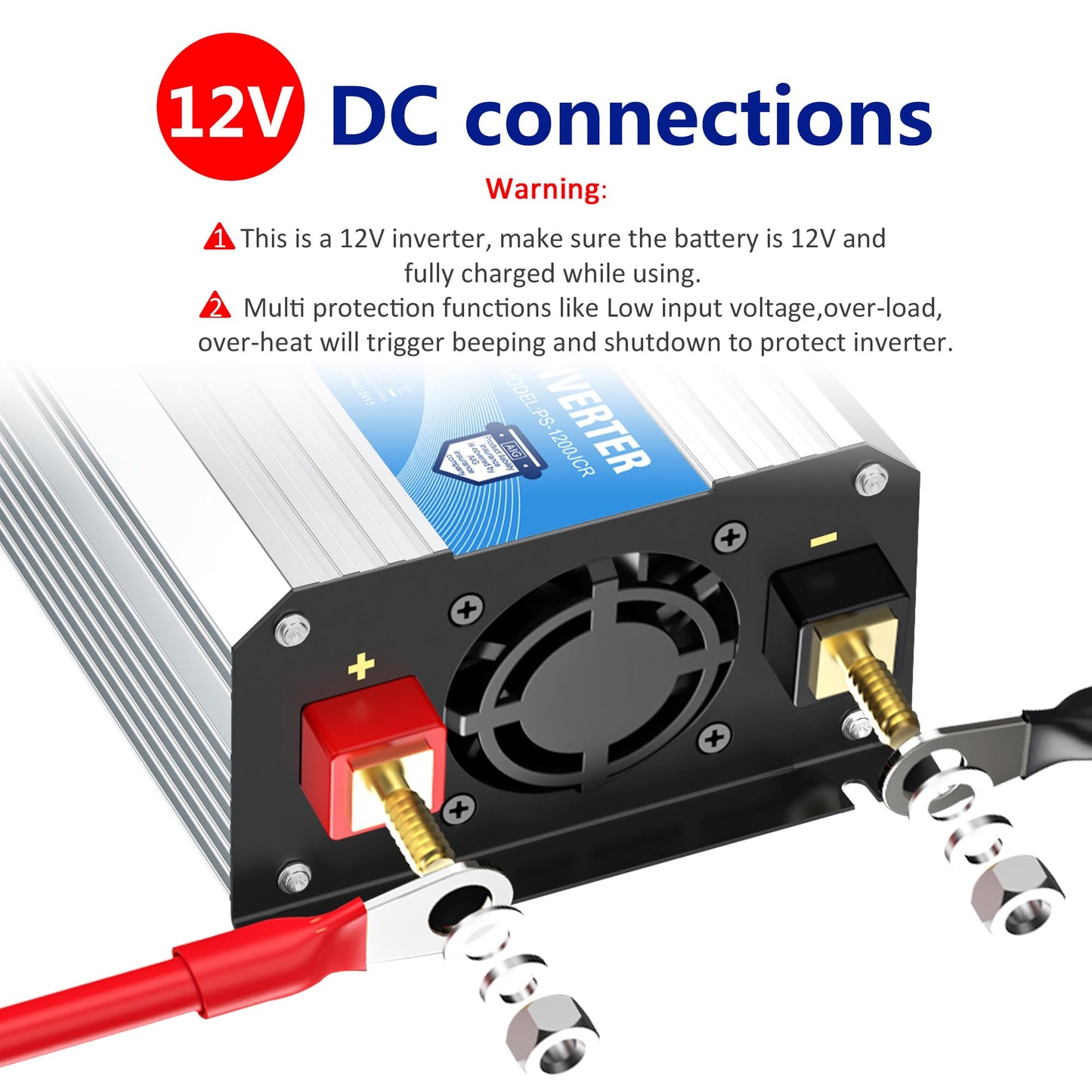 Power Inverter Pure Sine Wave 1200 Watt 12V Dc to 120V Lithium Battery Compatible with UL Fuses and USB-C PD30W and QC 3.0 FastCharger and Wired Remote for RVs Car Solar System Emergency