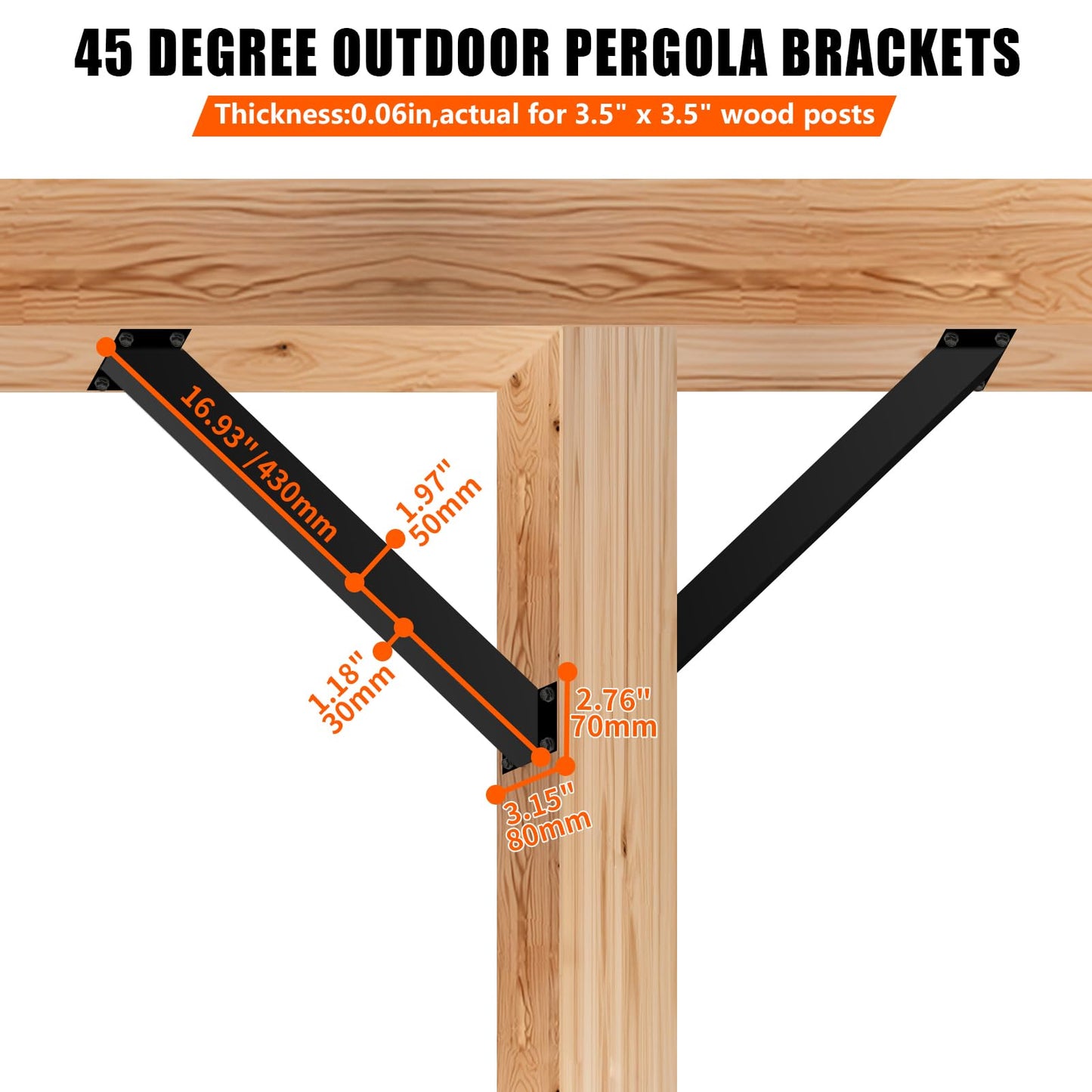 ITEVE.GD 45 Degree Angle Support Pergola Bracket Kits,Heavy Duty Connectors for Indoor & Outdoor Wooden Structures,Metal DIY Brackets for Gazebos,Patios,Porchs,Tree Houses,Log Cabins - 12Pack
