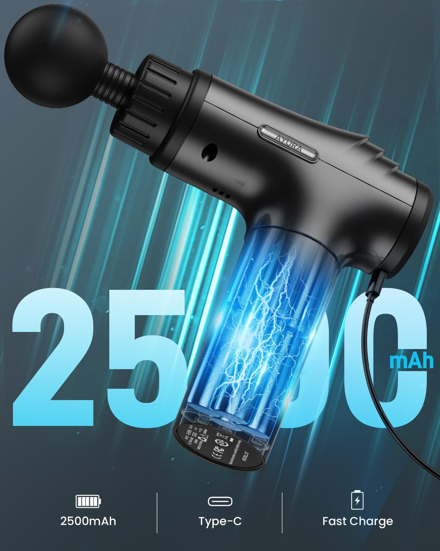 AYURA Massage Gun Deep Tissue, Muscle Massager Gun for Pain Relief, Percussion Massage Gun with 30 Speeds & 6 Heads, Portable Handheld Back Massage Gun for Athlets Men Women (Grey)