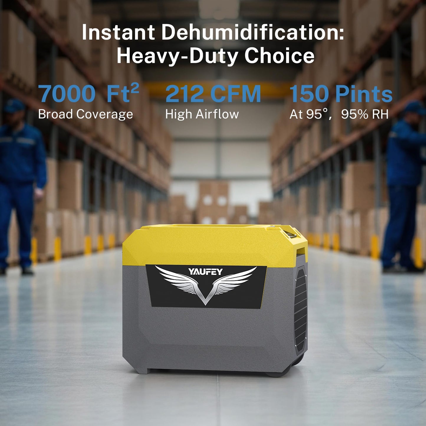 Yaufey 150 Pints Commercial Dehumidifier with Pump for Basement, Crawl Space & Water Damage Restoration，Large Dehumidifier up to 7000 Sq.Ft for Industry - 5-Year Quality Coverage