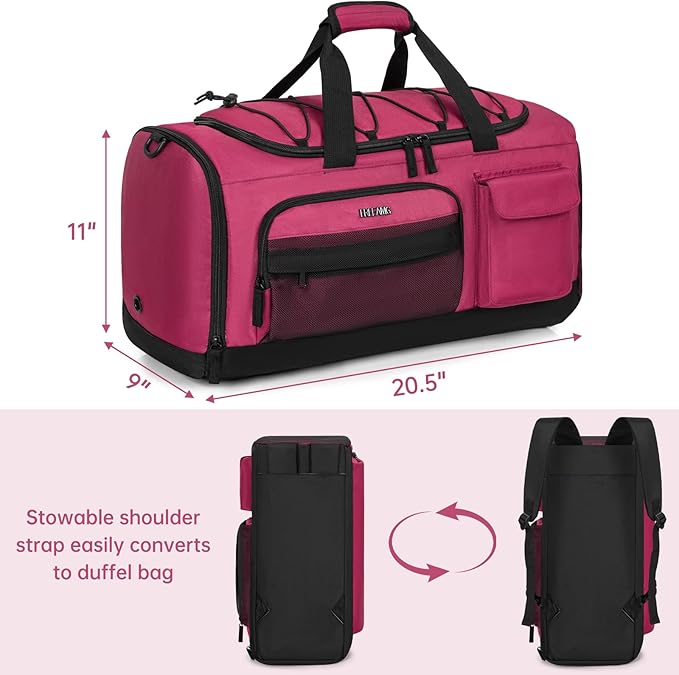 Gym Bag for Women & Men, Sports Travel Duffle Bag with Shoe Compartment, Anti-Theft Carry On Weekender Bag, Water Resistant Overnight Backpack for Airplane, Gym, Travel (Pink Black)