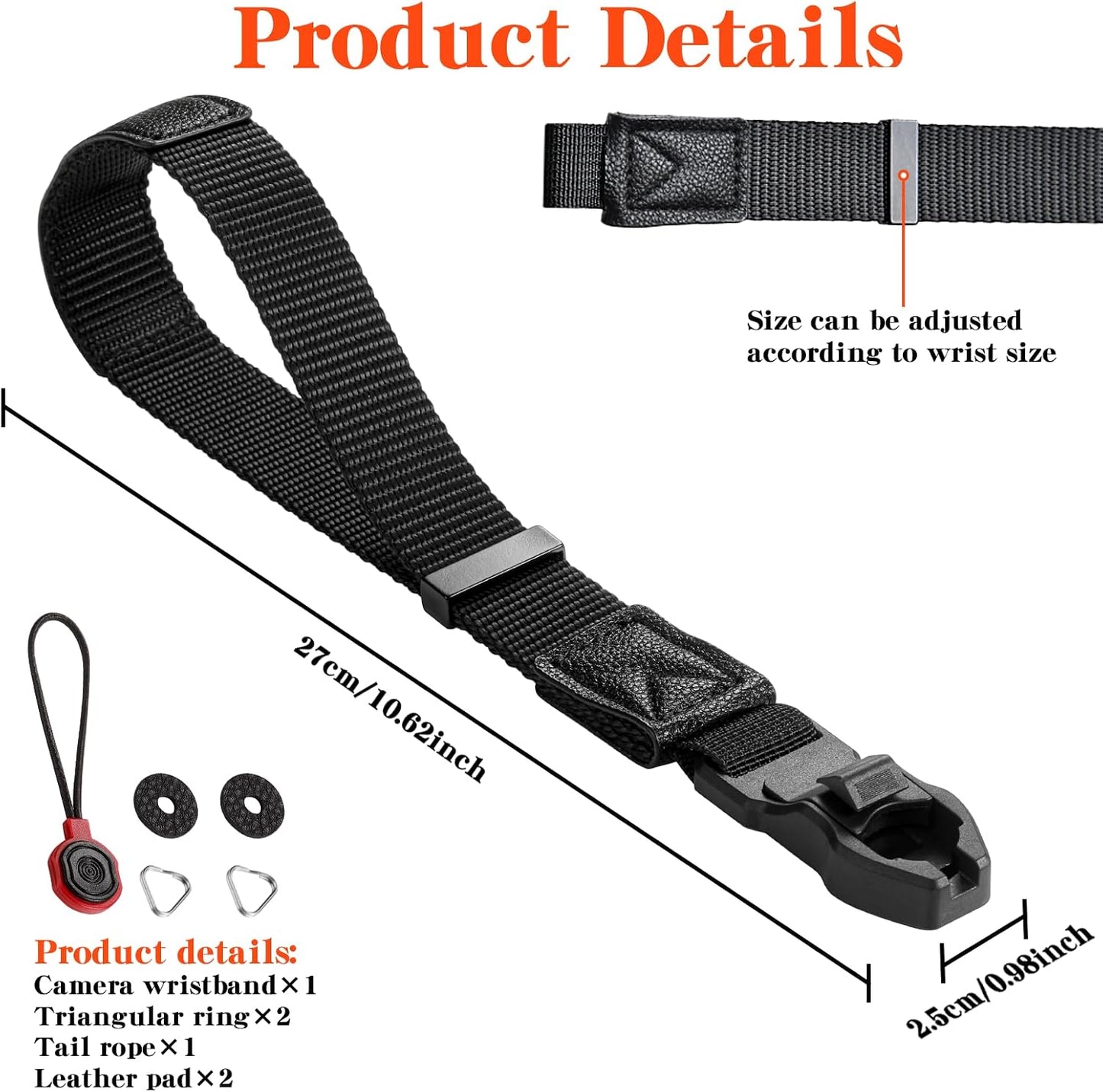1 inch 198lbs Quick Release Camera Wrist Strap Compatible for Peak Design Buckle Adjustable Wide Load Capacity