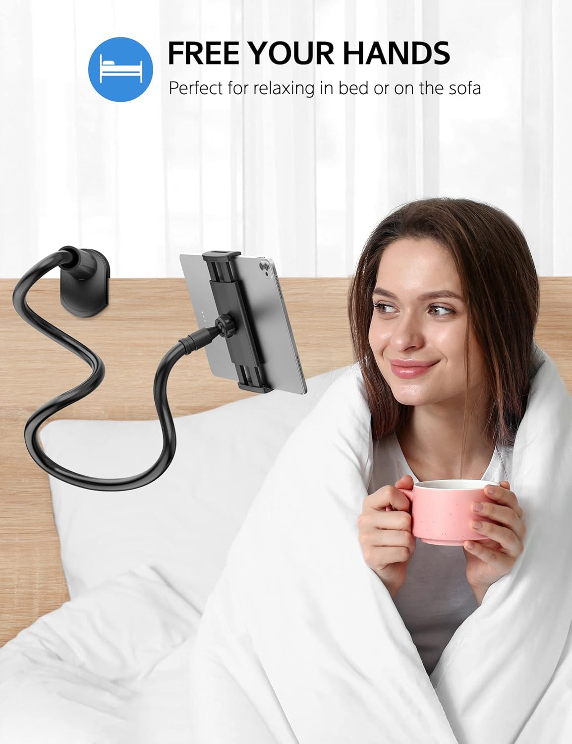SHAWE 360 4.0~10.5" Gooseneck Tablet Holder Phone Stand, Flexible Tablet Mount for Bed, Adjustable Lazy Arm Holder