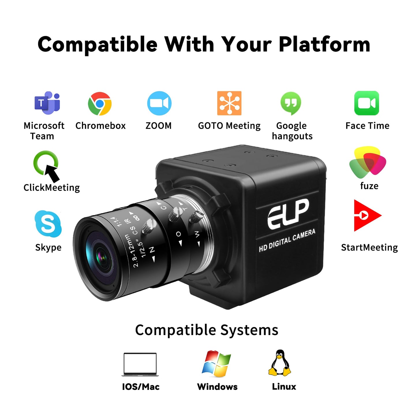 QILOVE Global Shutter USB Camera – 800P Monochrome Ultra High Speed 640fps[120/210/420fps Modes] – Manual Focus 2.8-12mm CS Lens – Compatible with Raspberry Pi, Linux, Mac & Windows