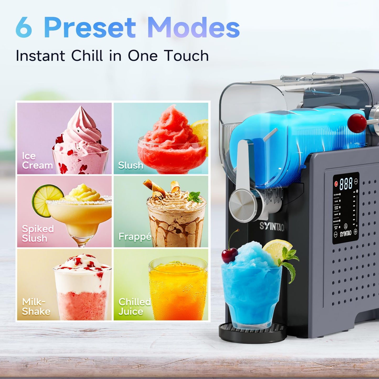 SYINTAO 2-in-1 Slushie & Soft Serve Ice Cream Maker, No-Ice-Needed Frozen Drink Machine with LED Display, 6 Preset Modes, Auto-Clean & Delay Timer – Gift for Family