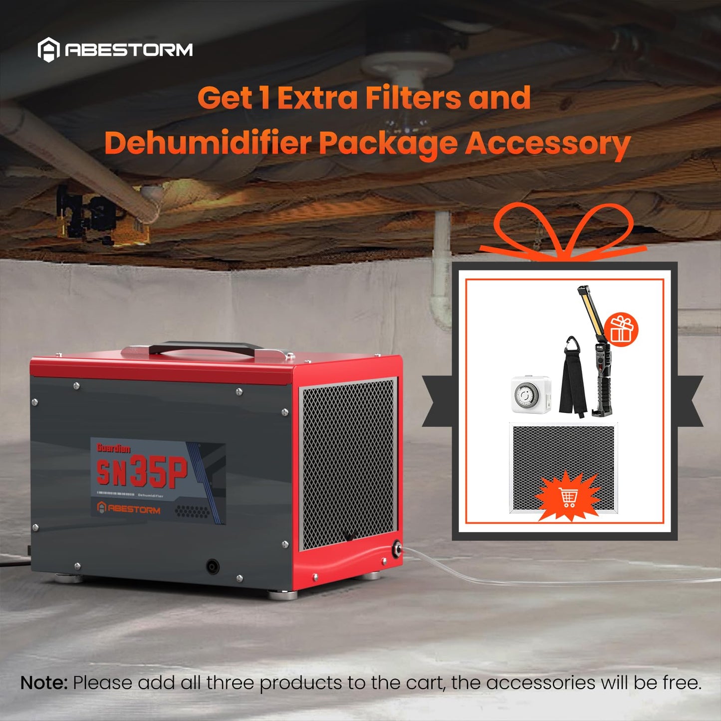 Abestorm 70 Pints Crawl Space Dehumidifiers with Pump, Compact Portable Commercial Dehumidifier Up to 1,000 sq. ft. Auto Defrost, Memory Starting Crawlspace Dehumidifiers