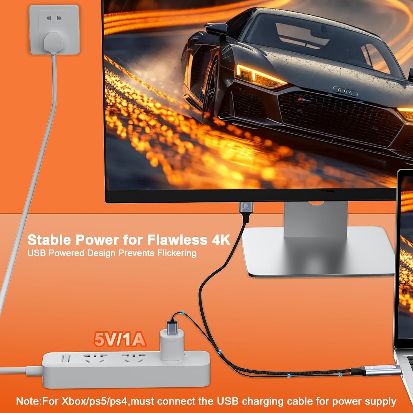 Coreprin 6 4K@60Hz PS5, HDMI to DisplayPort Adapter, feet Active HDMI to DP Braided Cable, Uni-Directional HDMI to DP