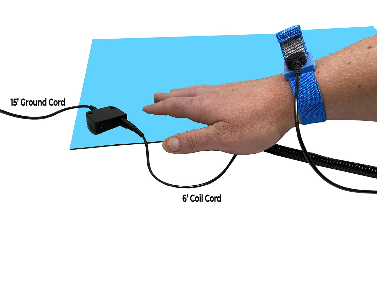 RubberStat Dual Layer ESD Compliant Workstation Rubber Table Mat Kit, Soldering, Cell Phone Repair, with Wrist Strap Set and Ground Cord - 24"x72" Blue