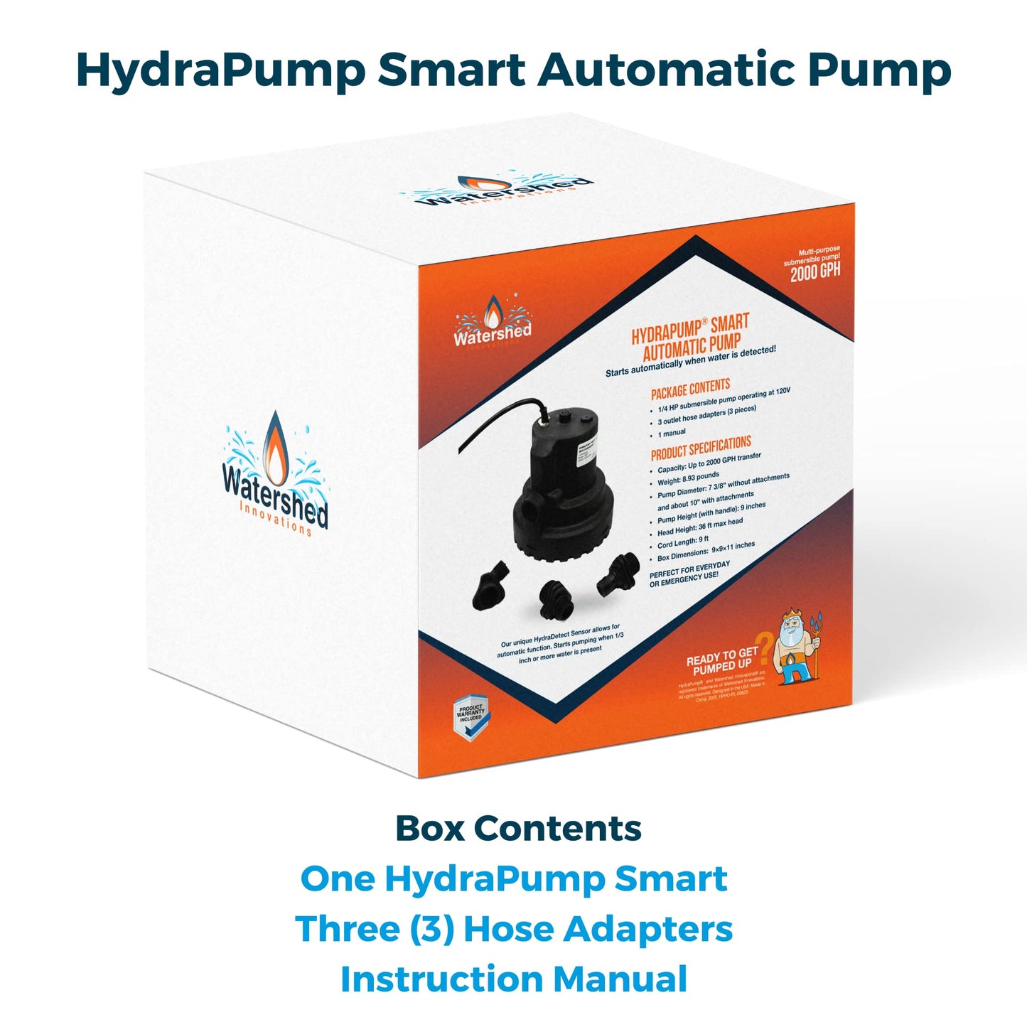 Watershed Innovations HydraPump Smart - Submersible Water Pump - Smart Pump - Portable Electric Pump - HydraDetect Technology for Automatic Operation