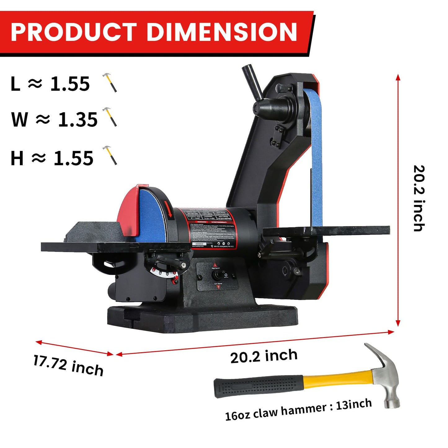 BUCKTOOL Dual Speed 1" x 42" Belt Disc Sander Combo, Bench Knife Sharpener with Large Work Table, Professional Benchtop Belt Sander with Direct-drive 4.8A Brushless Motor for Metalworking, BD1801DS