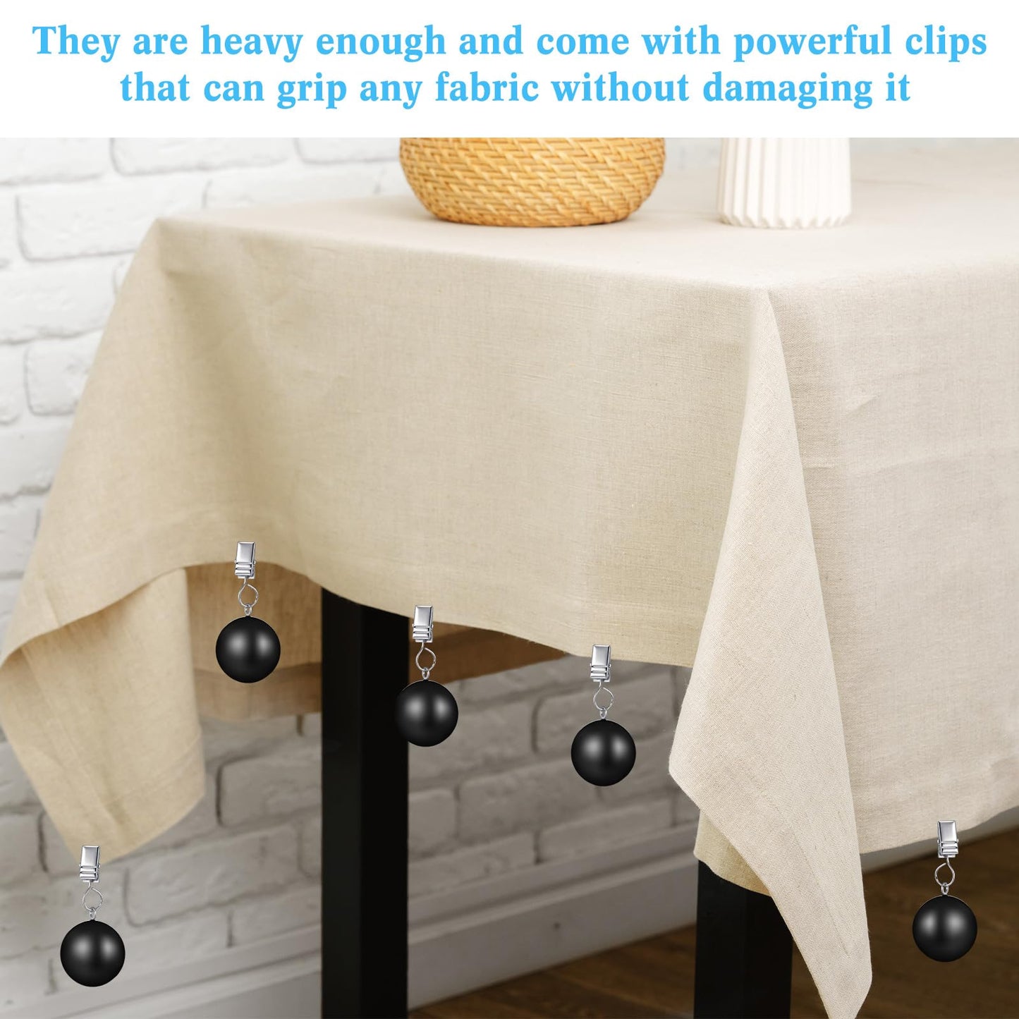 Cinnvoice 4 Pack Heavy Duty Curtain Weights Heavy Tablecloth Weights Ball with Metal Clip for Outdoor Tables Shower Curtain Flag (Black)