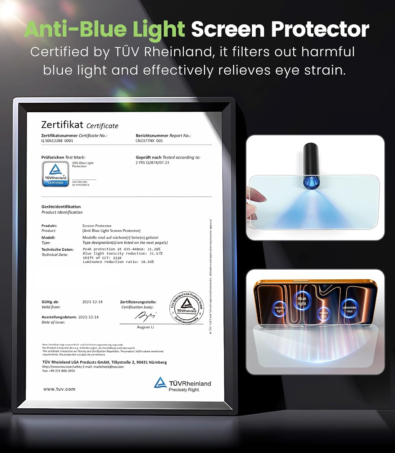 2-Pack 17 16 [6.9"], PandaShield Anti Blue Light Screen Protector for iPhone Pro Max & Pro Max Eye Care Tempered Glass
