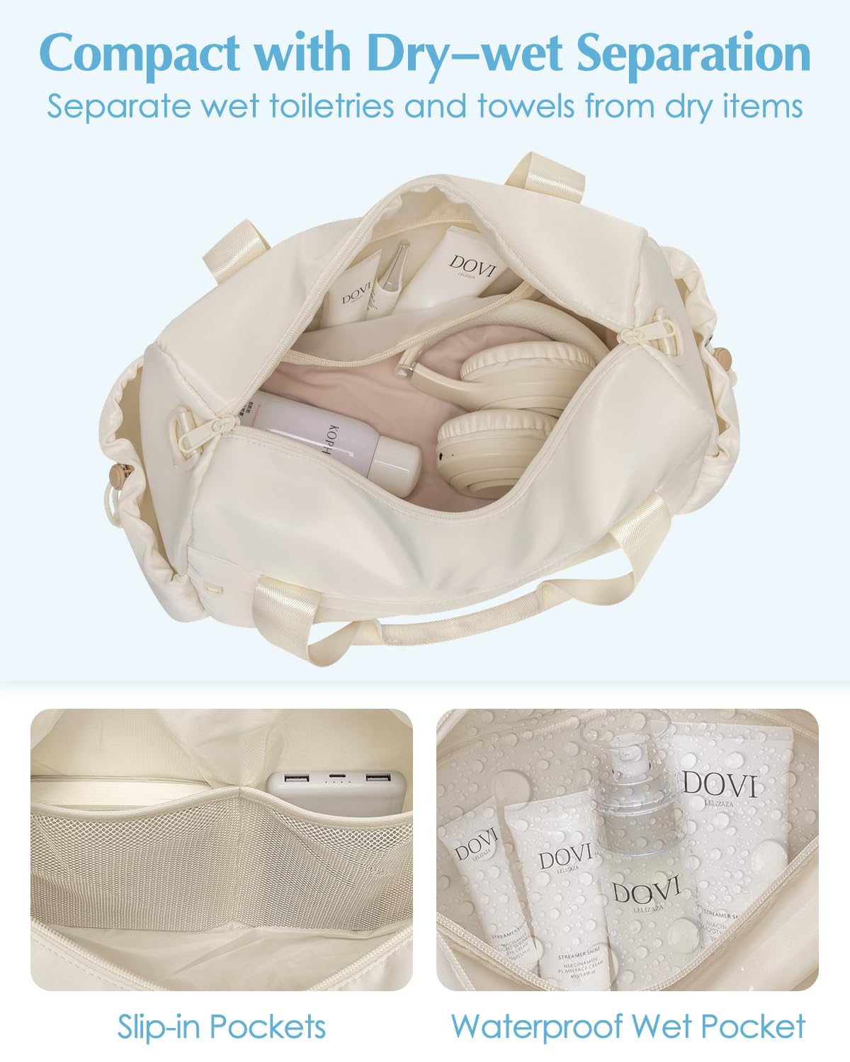 Small Gym Bag, Mini Gym Bag for Women with Yoga Mat Holder and Wet Compartment, Cute Small Yoga Mat Bag with Water Bottle Pocket for Workout Dance, Beige