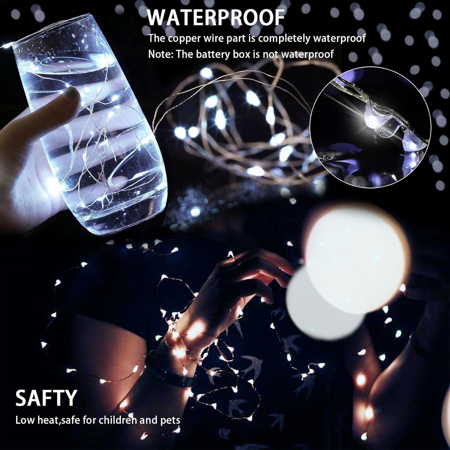 Skiennix 8-Pack White Fairy Lights - 7Ft 20 LED Twinkle String Lights | Battery Operated & Waterproof for Weddings, Parties, and Home Decor