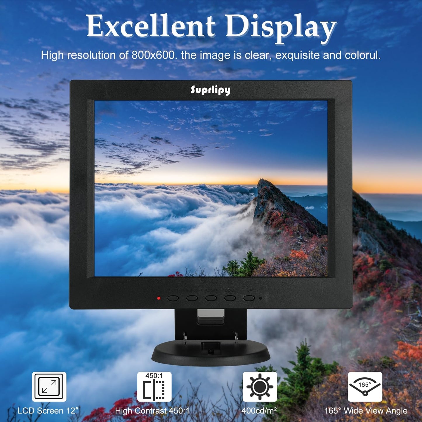 Suprlipy 19 Inch TFT LCD Security CCTV Monitor 1280x1024 4:3 Resolution Color Display Screen Support HDMI/VGA/AV/BNC/USB Input with Remote Control Built-in Speakers for CCTV Surveillance Camera STB