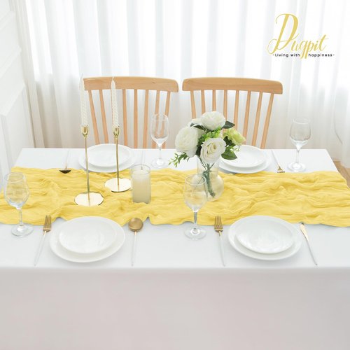 16Pack Light Yellow Cheesecloth Table Runner 10FT Yellow Gauze Table Runner 35x120Inch Long Boho Spring Easter Table Runners Rustic Sheer Table Runners for Wedding Baby Bridal Shower Decor