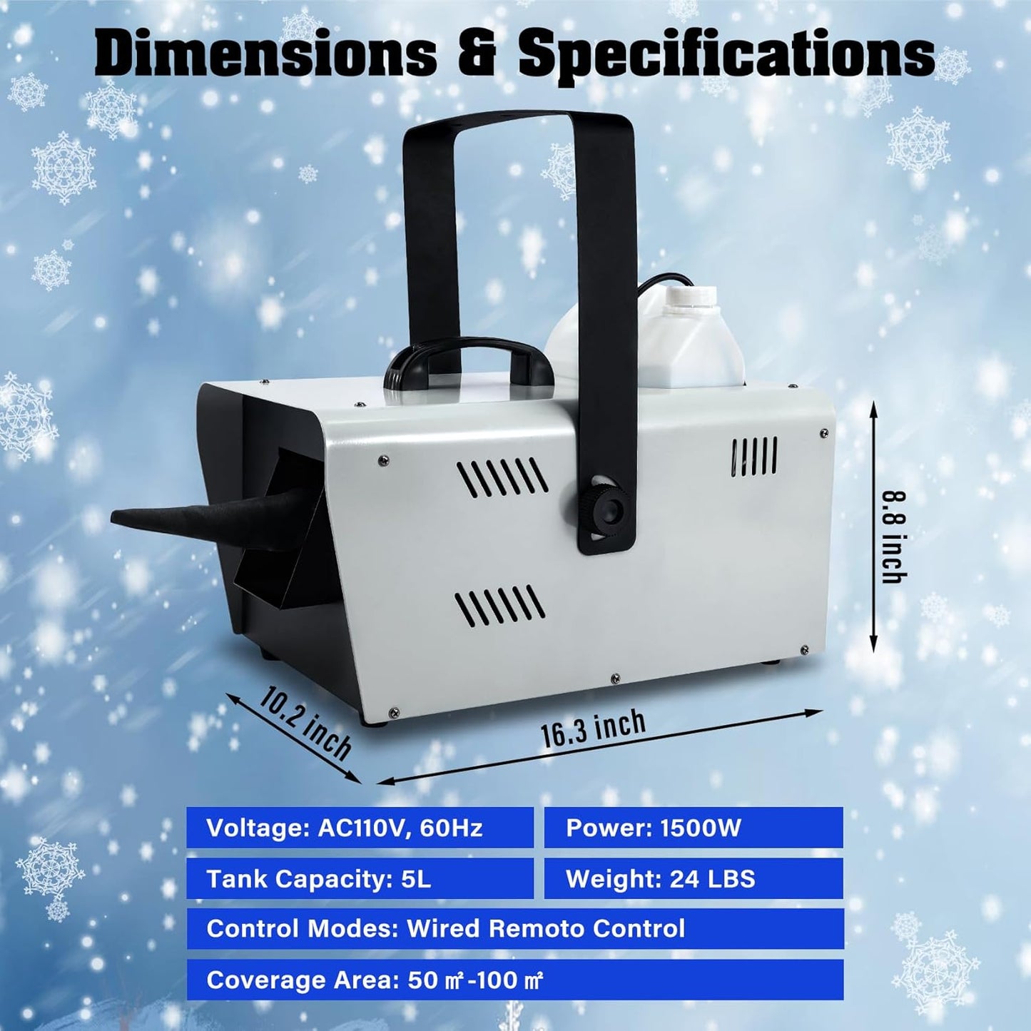 TCFUNDY Snow Machine - 1500W Snowflake Maker for Christmas & Wedding Parties | Wired Remote Control