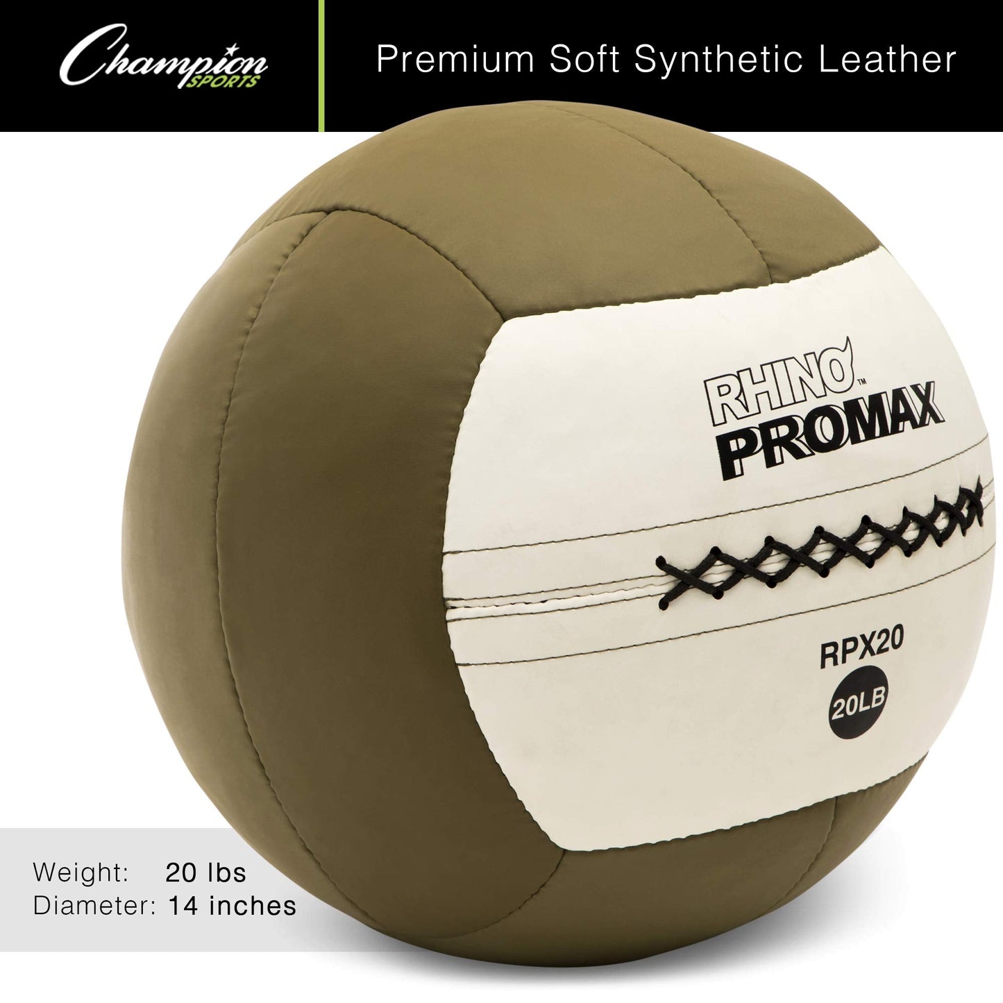 Champion Sports RPX20 Rhino Promax Slam Balls, 20 lb, Soft Shell with Non-Slip Grip, Medicine Wall Exercise Ball for Weightlifting, Plyometrics, Cross Training, & Home Gym Fitness
