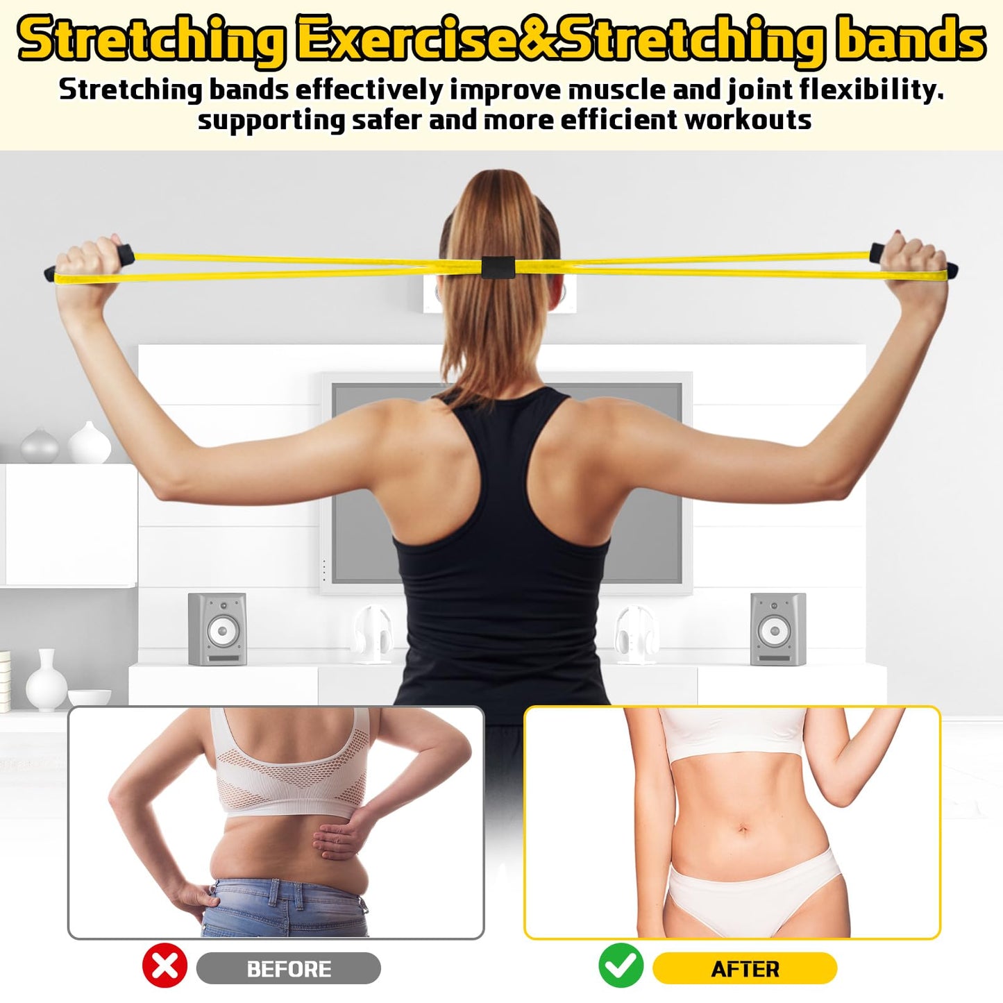 Halloscume 20 Pack Figure 8 Shaped Resistance Bands with Handles Bulk Exercise Fitness Bands Arms Shoulder Leg Stretching Gym Workout Equipment for Muscle Training Women Men (50 Lbs,Yellow)