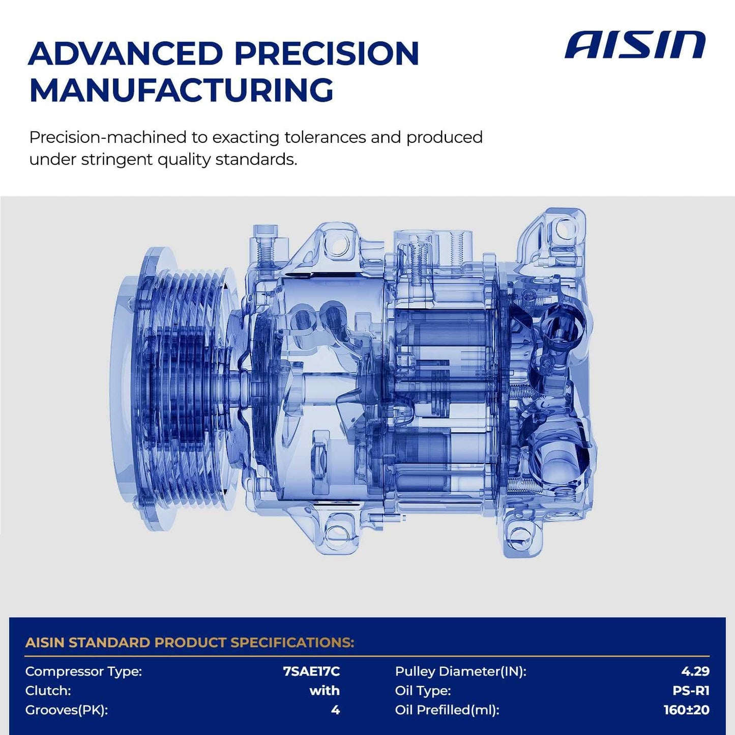 AISIN AFTERMARKET ACCGM-00904 Air Conditioner AC Compressor - Compatible with Chevrolet Silverado GMC Sierra 1500 2019-2023, Silverado Sierra 2500 3500 HD 2020-2023 - with 4-Pulley Groove, with Clutch