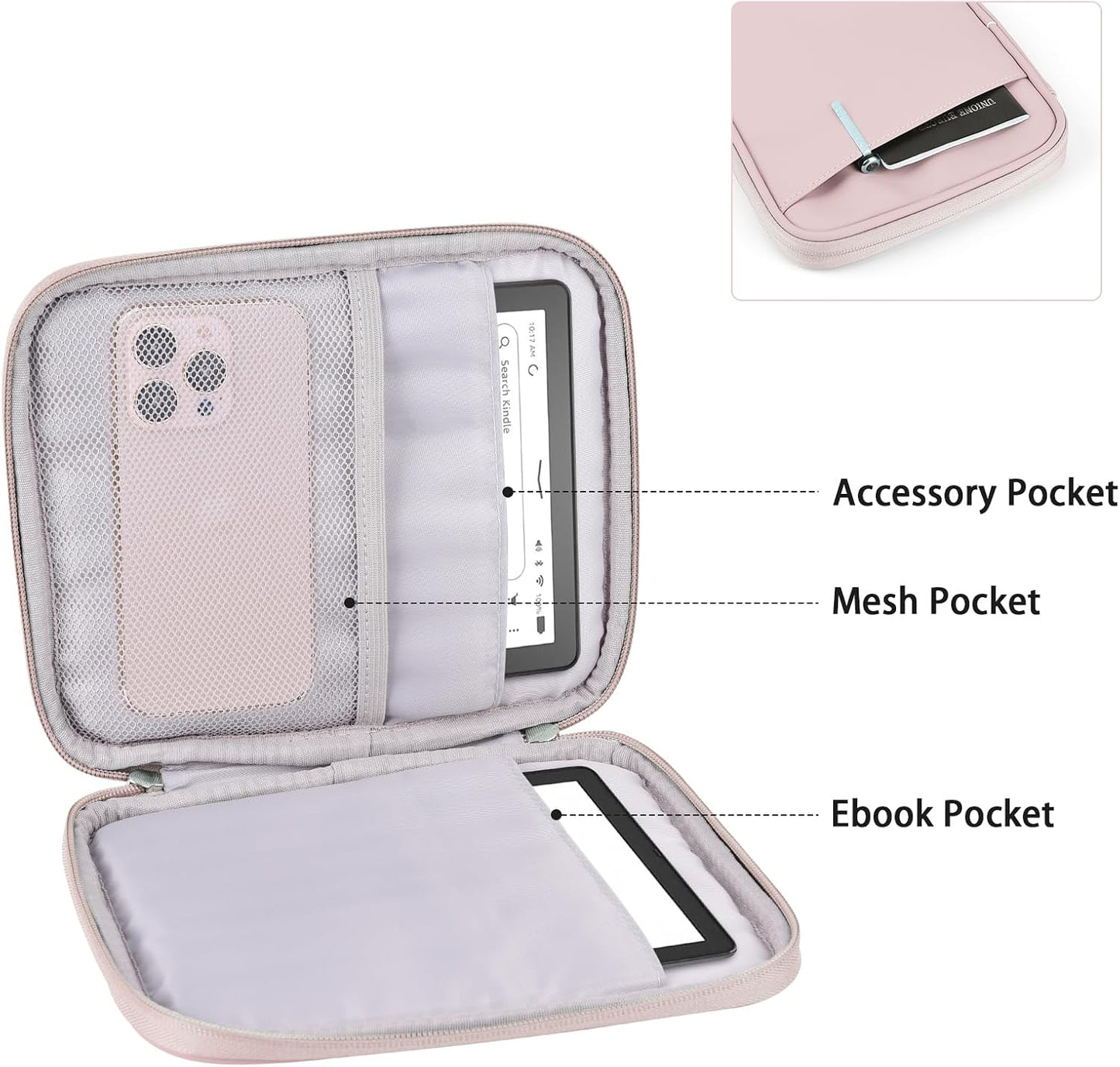 Cayeelu 6-7 Inch Padded Sleeve Pouch for eBook/E-Reader/Kindle Paperwhite/Kindle Oasis (Pink-PU)
