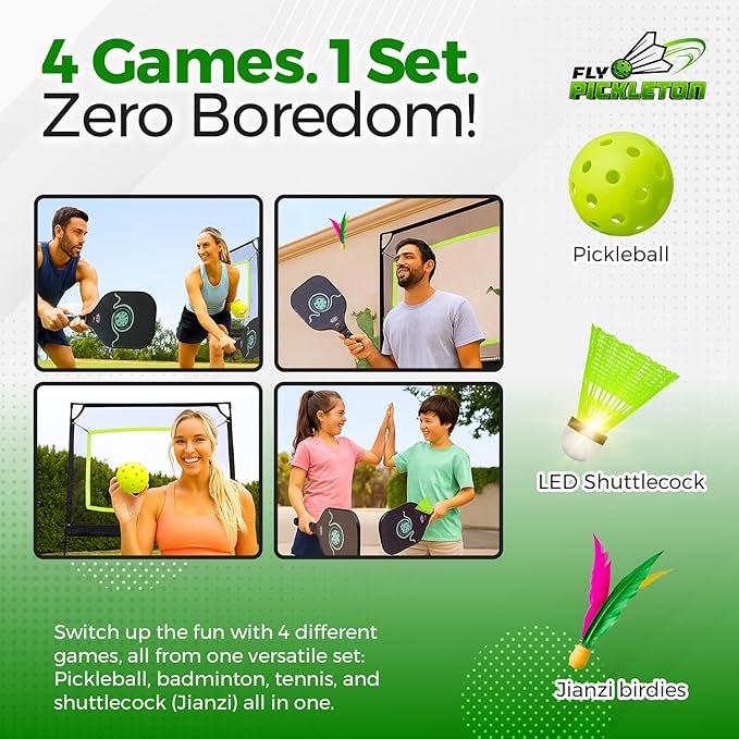 Portable Multi-Sport Glow in The Dark Paddle Game with Net – Premium USA Approved Paddles -Backyard & Indoor/Outdoor Family