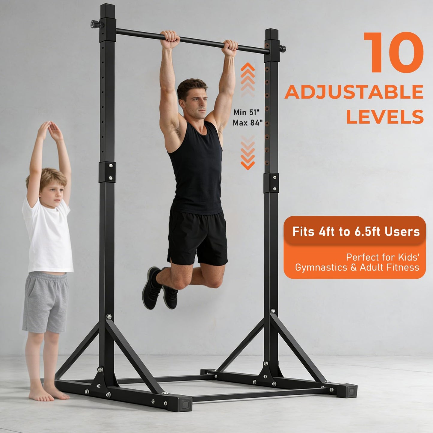 Power Tower Pull Up Bar Station - 440LBS Heavy Duty Home Gym Equipment - Adjustable Height (4.2ft-7ft) Free Standing Chin Up Bar with Zero-Wobble Triangular Base for Strength Training & Calisthenics