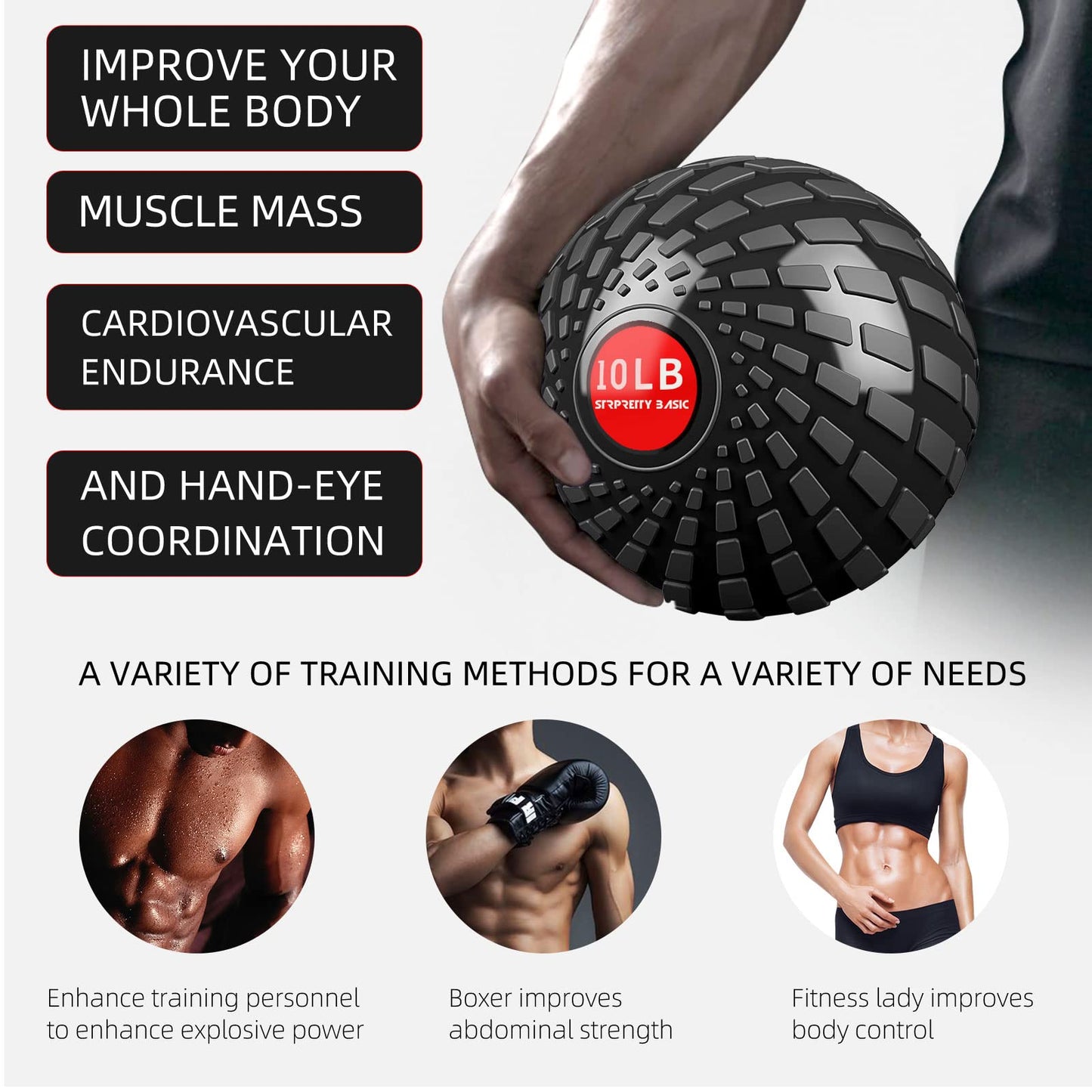 STRPRETTY BASIC Medicine Ball 10 lbs Slam Ball Weighted Balls for Exercise Strength and Crossfit Workout (Dynamic Black)