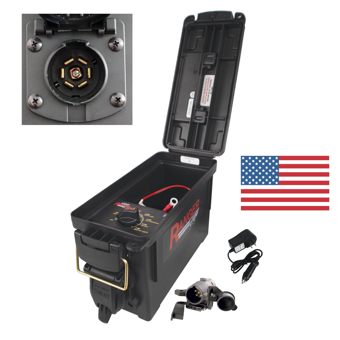 Innovative Products of America Light Ranger MUTT®: USA Made Universal Portable and Water-Resistant Trailer Light Tester with 7-Way Spade Pin Style with Adapter