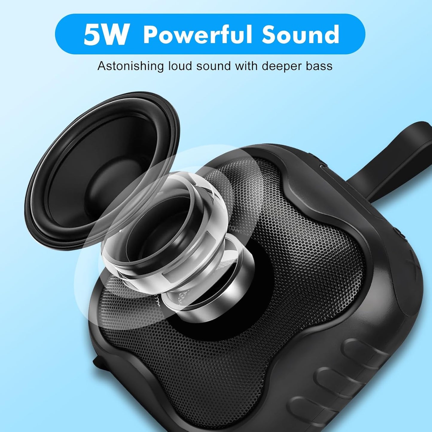 Cinolink IPX6 Shower Bluetooth Speaker, Waterproof Portable Speaker with Loud HD Sound RGB Lights for Home, Beaches