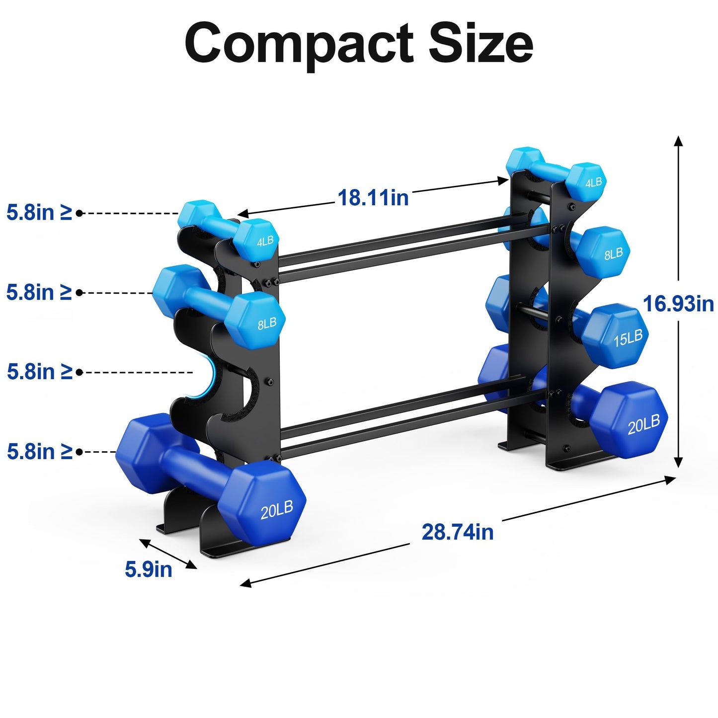 4-Tier Dumbbell Rack Stand for Home Gym: Rack Only Holder for Dumbbells, Free Weights, 400LB Capacity Heavy-Duty Compact Storage Organizer