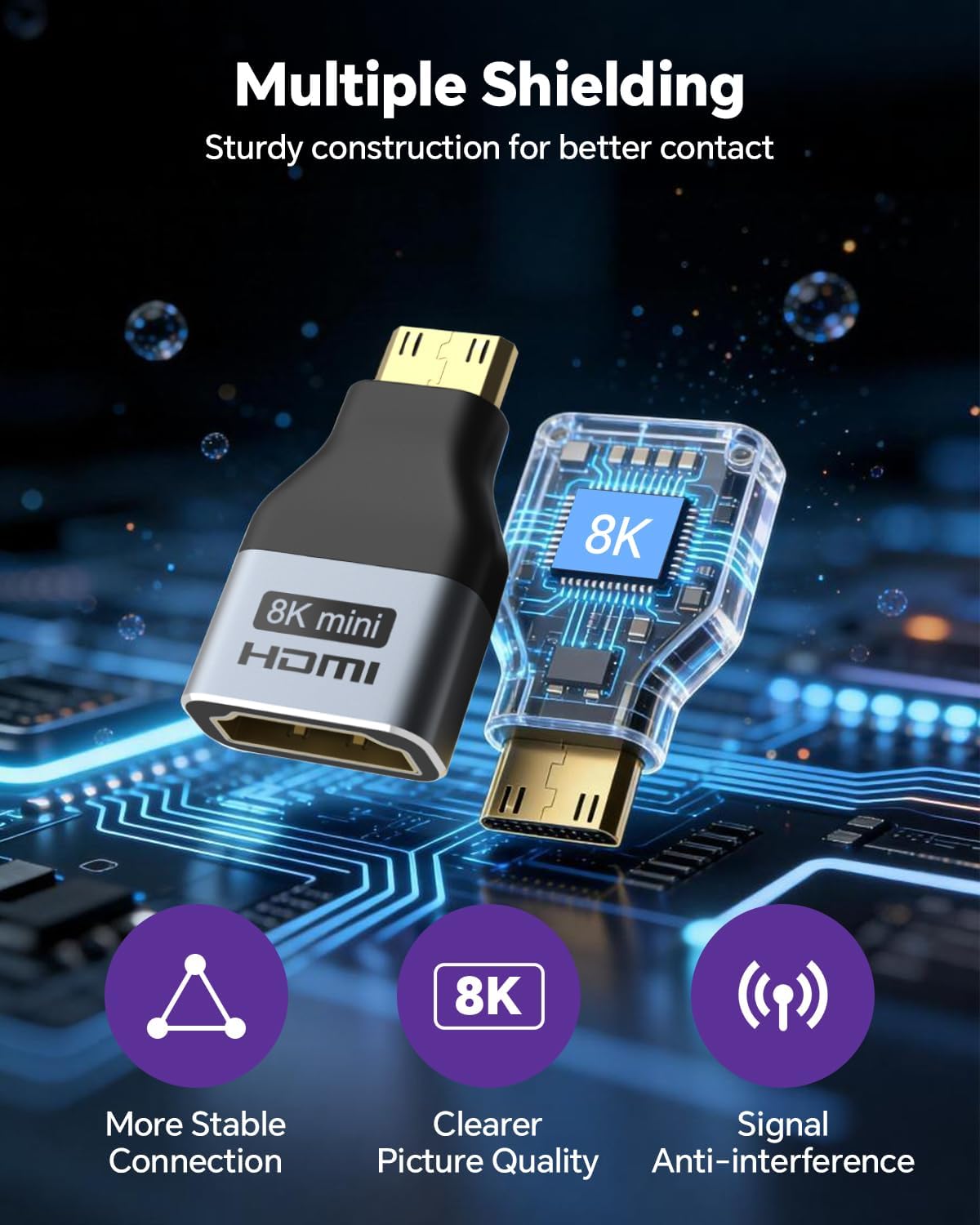 VCE 8K@60Hz/4K@120Hz 48Gbps 2.1 Mini HDMI to HDMI Adapter, UHD Converter with Gold-Plated Connectors and Alloy Housing