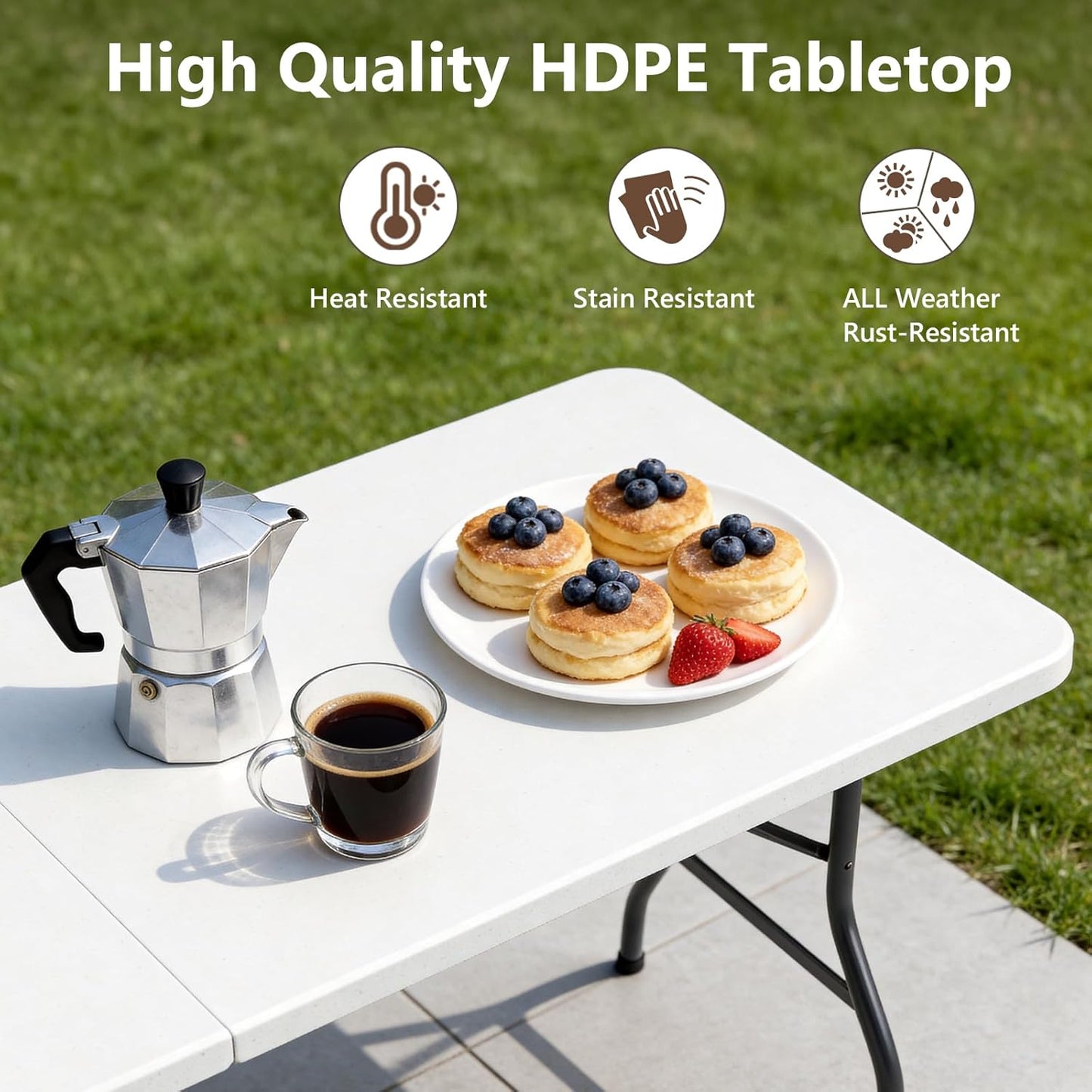 Skiennix Folding Table - 6 FT Heavy Duty Portable Plastic Table with Carrying Handle | 2 Pack for Indoor & Outdoor Events