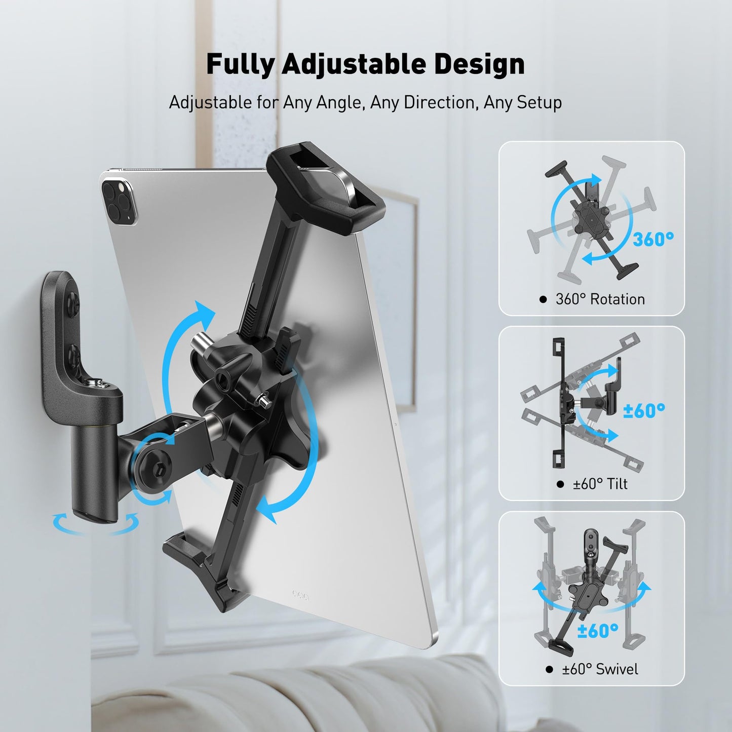 AboveTEK Anti-Theft iPad Wall Mount with Lock & Key, 360° Rotating Tablet Holder for 7.9"–14.6" Devices, Heavy-Duty Aluminum & Steel Kiosk Mount for POS, Restaurant, Retail & Business Displays